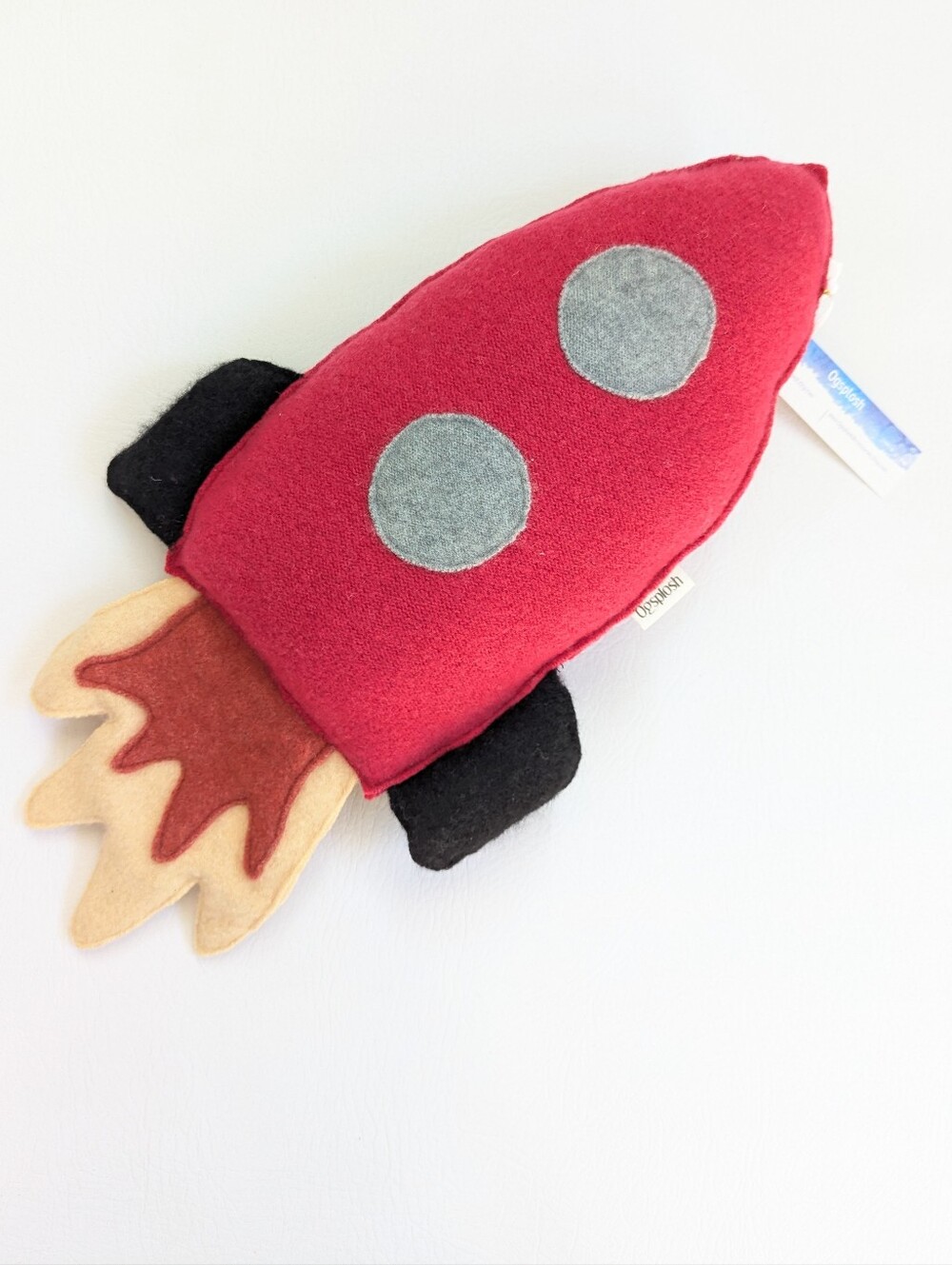 NWOT Cashmere Felted Handmade Rocket Ship Pillow Plush Toy Washable Nursery